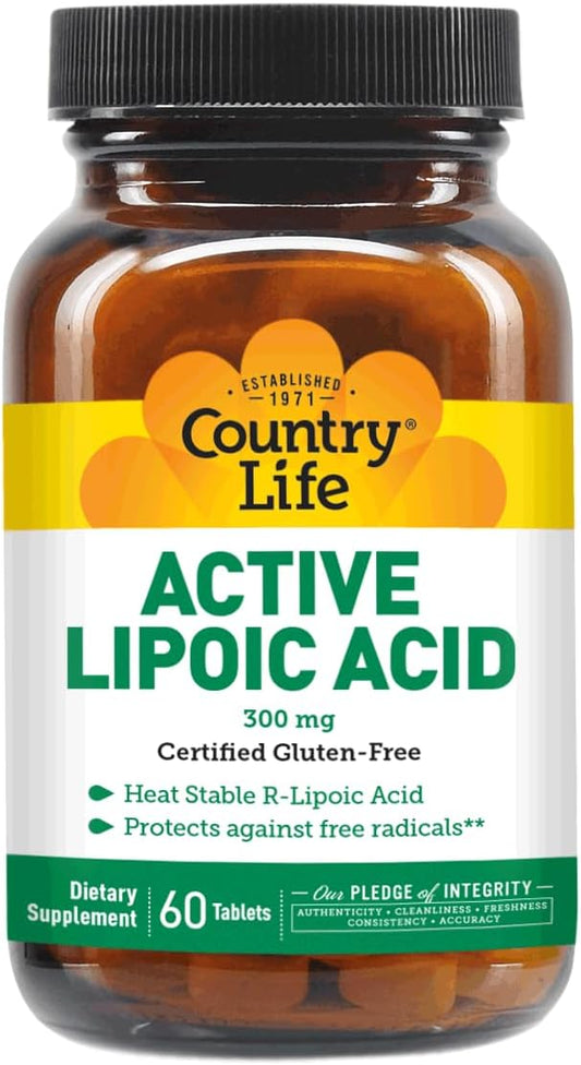 Country Life R-Alpha Lipoic Acid Complex 300mg - Alpha-Lipoic Acid 270mg & R-Lipoic Acid 30mg - Antioxidant Support - No Yeast, Corn, Wheat, Soy, Gluten, Milk - Alpha Lipoic Acid Supplement
