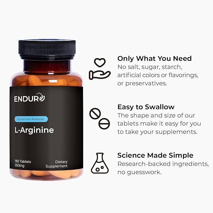 Endur L-Arginine, Healthy Blood Flow & Heart Function Supplement, Supports Exercise Performance & Immune Health, Gluten Free, 350mg (400 Tablets)