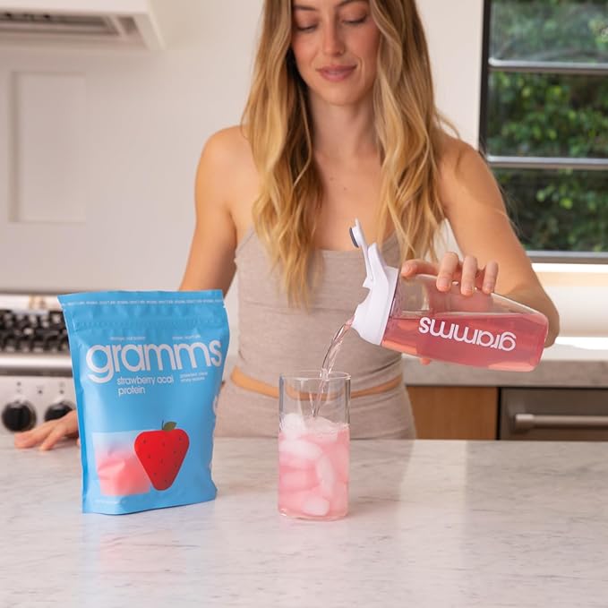 GRAMMS Clear Protein Powder, Strawberry Acai | 20g Protein Grass-Fed Whey Isolate, Zero Sugar, Zero Lactose, Non-Bloating, Non-GMO, Protein for Women (18 Servings)