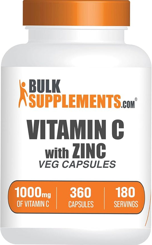 BulkSupplements.com Vitamin C with Zinc Capsules - Vitamin C 1000mg & Zinc 15mg, for Immune Support - Vegan, 2 Capsules per Serving, 360 Veg Count (Pack of 1)
