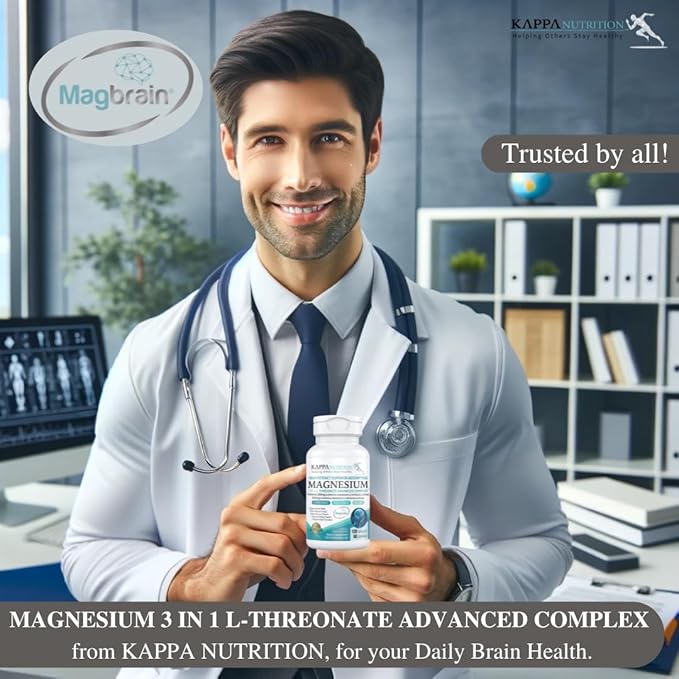 Kappa Nutrition Magbrain™ Magnesium L-Threonate Plant-Based, 420mg Elemental Magnesium (3 Capsules) from 2,253mg, 120 Vegan Capsules, Brain, Sleep & Muscle Support.