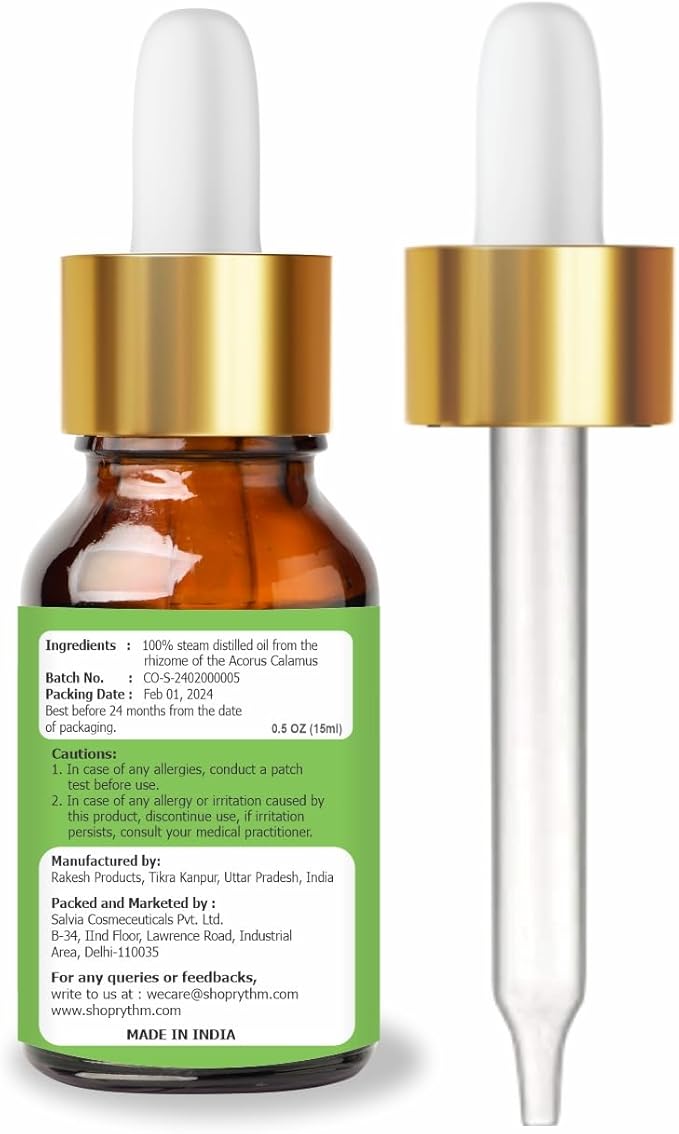 Salvia Calamus Oil (Acorus Calamus) Therapeutic Essential Oil with Dropper by Salvia Amber Bottle 100% Natural Uncut Undiluted Pure Cold Pressed Aromatherapy Premium Oil - 15ML/ 0.5 fl oz