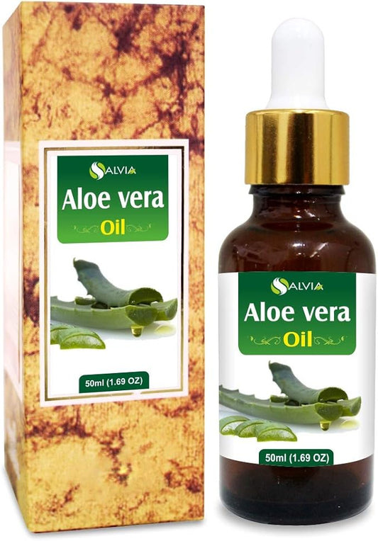 Aloe Vera Oil Therapeutic Premium Oil with Dropper by Salvia in Amber Glass Bottle 100% Natural Pure Undiluted Cold Pressed Aromatherapy Carrier Oil (50 ML with Dropper)