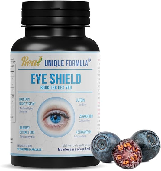 Eye Shield Supplement with Bilberry, Lutein, Zeaxanthin, Astaxanthin, and Beta-Carotene - Supports Dry Eyes, Vision Health, and Night Vision (90 Capsules)