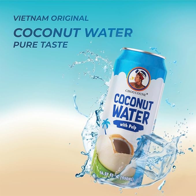 Choucoune Original Coconut Water with Pulp - 100% Natural Hydration Drink - Rich in Calcium & Potassium - Refreshing Non-GMO, Gluten-Free Beverage - Perfect Body Health - 130 Calories (Pack of 12)