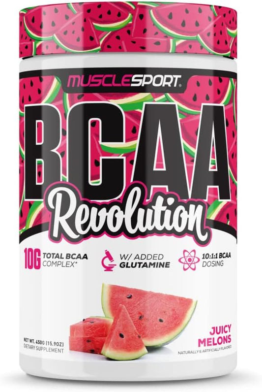 Musclesport BCAA Revolution Amino Acid Powder Supplement for Men & Women - Intra Workout Training Complex - Recovery Supplement (Juicy Melons, 30 Servings)