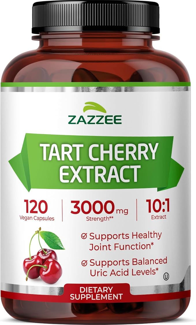 Zazzee Tart Cherry 10:1 Extract, 3000 mg Strength, 120 Vegan Capsules, 4 Month Supply, Certified Kosher, Concentrated and Standardized 10X Extract, 100% Vegetarian, All-Natural, Gluten Free, Non-GMO