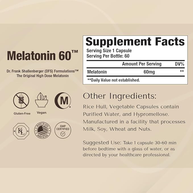 Pure Melatonin 60mg | 60 High-Dose Easy-to-Swallow Capsules | Natural Sleep Aid | Non-Habit Forming | Holistic Wellness