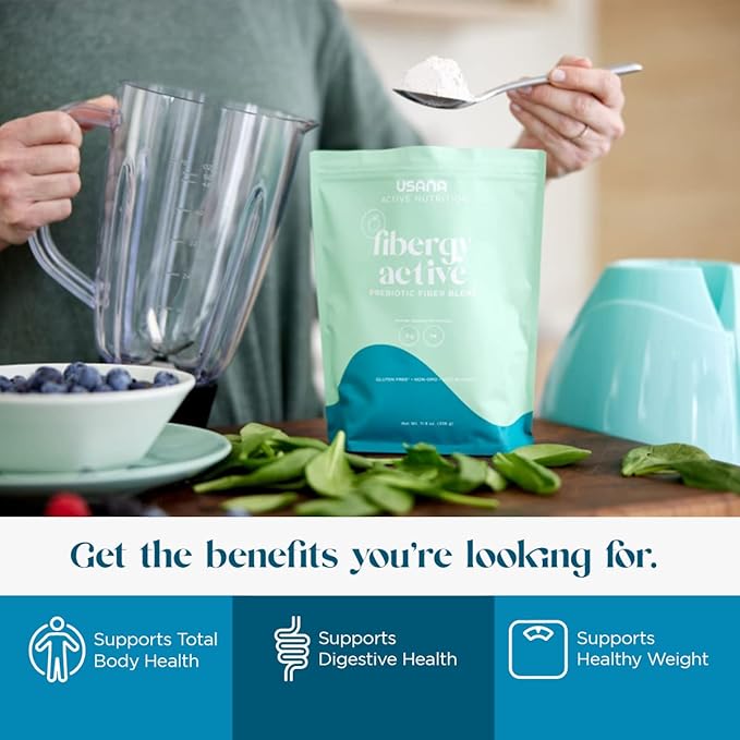 USANA Fibergy Active with Prebiotic Fiber for Gut Health – Non-GMO – Gluten Free – Low Glycemic – 336 Grams - 28 Servings