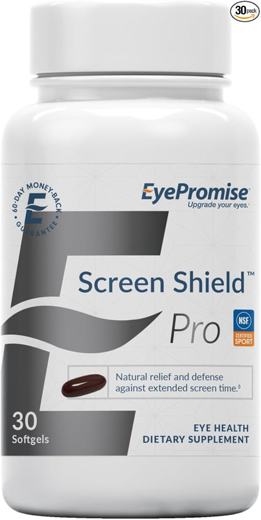 EyePromise Screen Shield All-in-One Eye Vitamin | Omega–3 Fish Oil, Bilberry, Lutein, Zeaxanthin, Vitamins A, C, B12, Zinc | 30 Count, Easy-Swallow Softgel Capsules