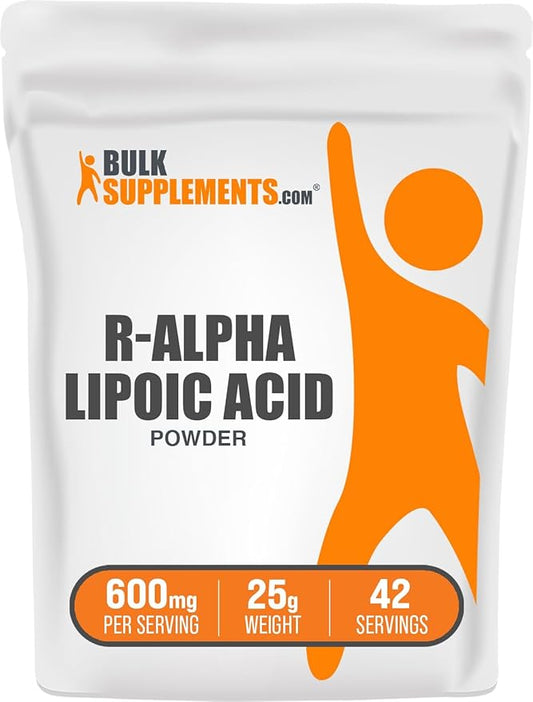 BulkSupplements.com R-Alpha Lipoic Acid Powder - R-ALA Supplement, R Alpha Lipoic Acid 200mg - Antioxidants Supplement, Gluten Free, 200mg per Serving, 25g (0.88 oz) (Pack of 1)