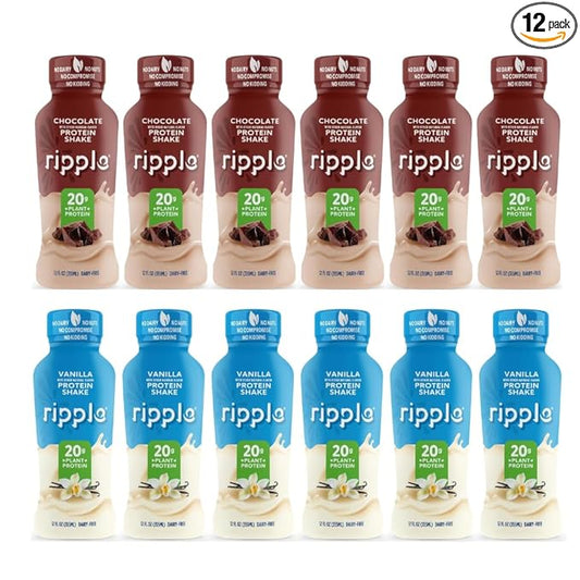 Ripple 12 oz Protein Shakes (12 Fl Oz (Pack of 12), Variety Pack (Chocolate and Vanilla))