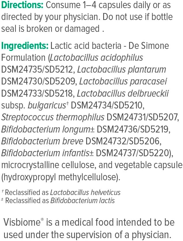 Visbiome® GI Care - High Potency Probiotic - 112.5 Billion CFU Live Probiotics, Original De Simone Formulation, Made in USA, 120 Capsules.