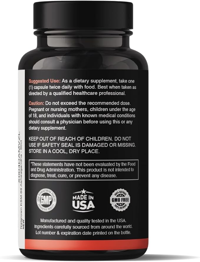 Natgrown Ashwagandha KSM 66 Supplement 600 mg - Stress, Mood, & Athletic Support - Organic KSM66 Root Extract with 5% Withanolides - Vegan Capsules - 60 Count