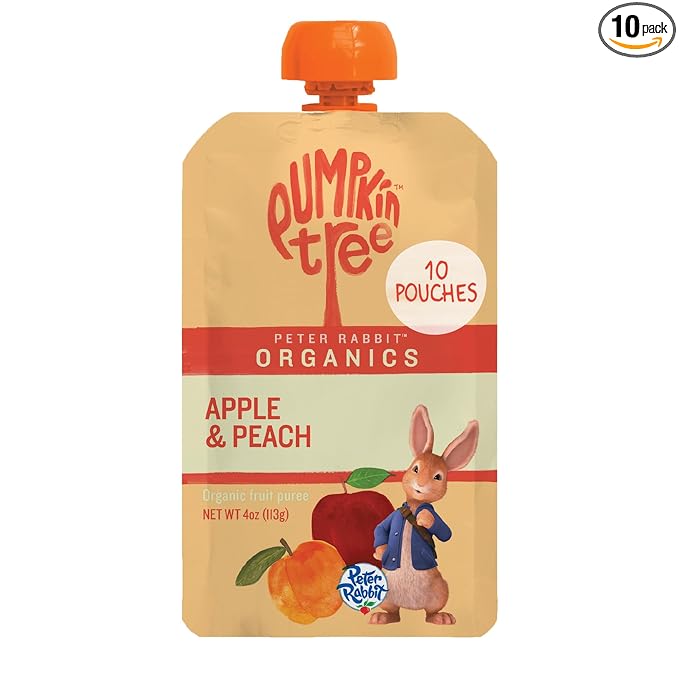 Pumpkin Tree Peter Rabbit Organics Apple and Peach, Fruit Snack Squeeze Pouch, 4 Ounce (Pack of 10)