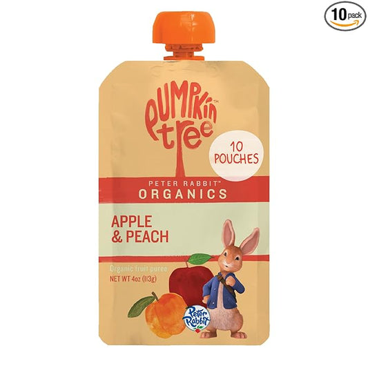 Pumpkin Tree Peter Rabbit Organics Apple and Peach, Fruit Snack Squeeze Pouch, 4 Ounce (Pack of 10)