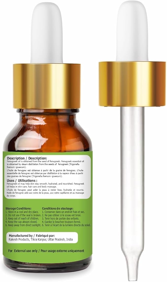 Fenugreek (Trigonella foenum) Essential Oil 100% Pure & Natural Undiluted Uncut Therapeutic Oil - Use for Aromatherapy (15ml)
