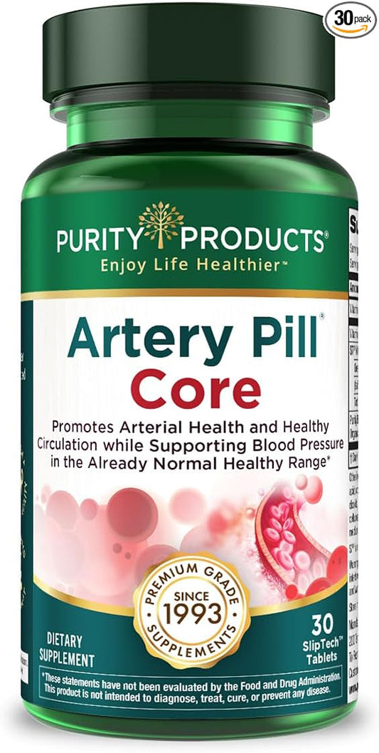 Purity Products Artery Pill Core from MK-7 Vitamin K2, Plant-Based S7 Nitric Oxide Booster, Vitamin D3, Organic Blueberries - Promotes Arterial Health & Cardiovascular Function - 30 Count