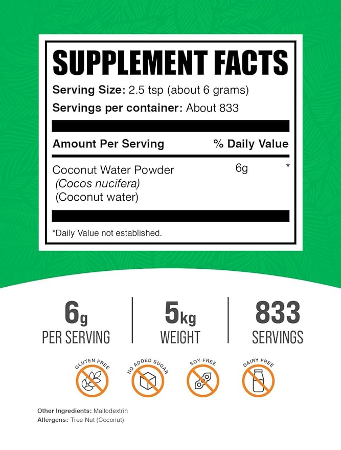 BulkSupplements.com Coconut Water Powder - Electrolytes Powder - Water Flavoring Powder - Coconut Flavoring Powder - Electrolyte Supplements - Drink Powder (5 Kilograms - 11 lbs)