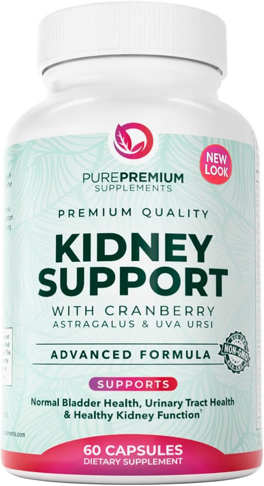 PurePremium Kidney Support Supplement – Kidney Cleanse Detox & Repair with Cranberry Extract & Astragalus - 21-in-1 Complex Supports Normal Bladder, Urinary Tract & Kidneys Health - 60 Day Supply