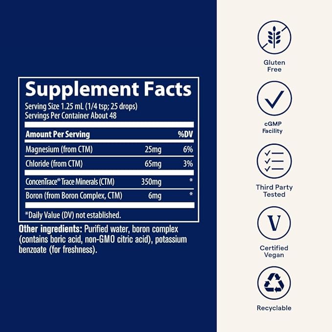 Trace Minerals | Liquid Ionic Boron | 6 mg Boron | Supports Normal Bone Metabolism, Brain Function & Joints | with Ionic Trace Minerals, Magnesium + Chloride | 144 Servings, 2 fl oz (3 Pack)