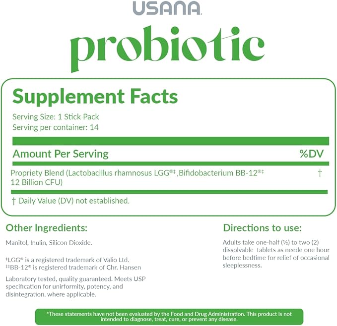 USANA Probiotic Supplement to Support Digestive Health* – Gluten Free – Sugar Free – Dairy Free - 14 Stick Packs