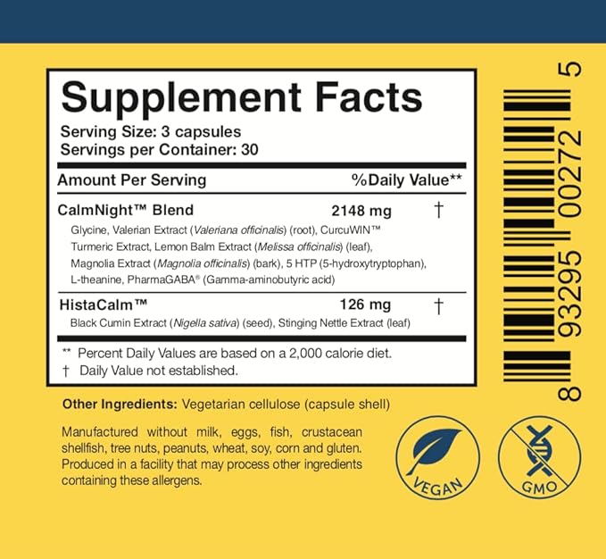 Researched Nutritionals Circadian PM - Promotes a Healthy Nervous System, Histamine Response & Peaceful Nights with L Theanine, 5 HTP, Valerian Root & GABA Supplements (90 Capsules)