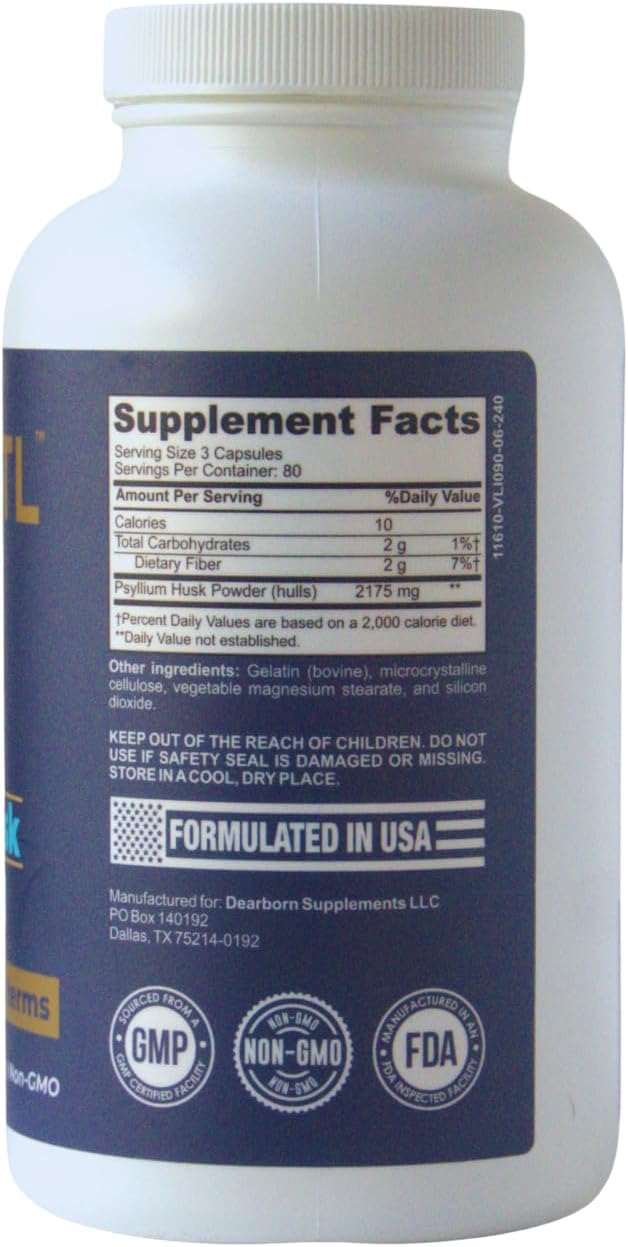 Psyllium Husk Fiber Capsules – 240ct | Fiber Supplement for Gut Health Support & Digestive Regularity | Packaged & Tested in USA, Non-GMO | 2.2g Fiber per Serving