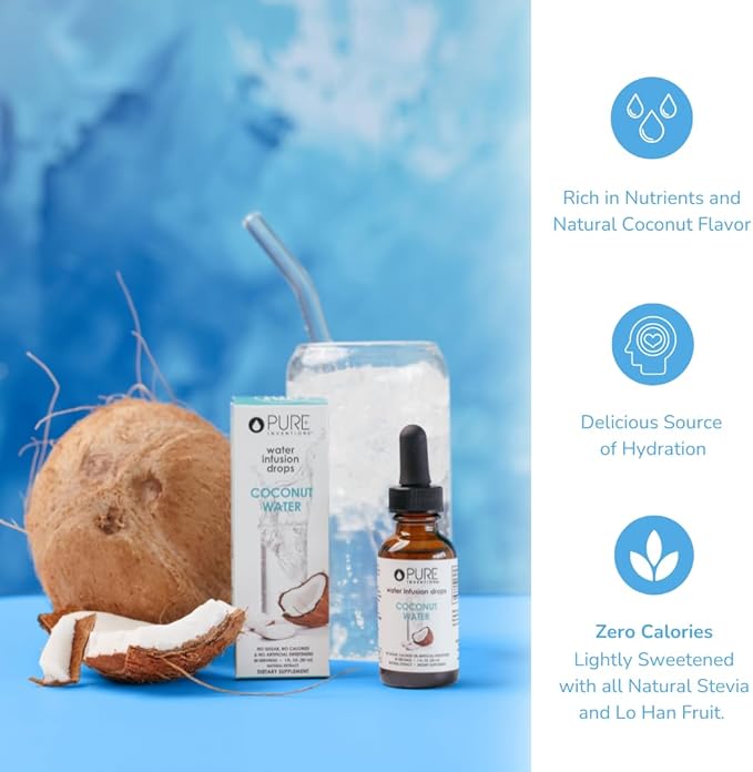 Pure Inventions Coconut Water - Water Enhancer Drops - Electrolyte Hydration - No Sugar, Calories, or Artificial Sweeteners - 30 Servings, 1 oz