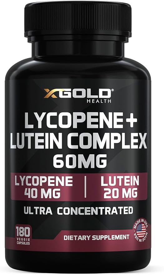 Lycopene + Lutein Supplement 60mg | Lycopene 40mg from Tomato & Lutein 20mg from Marigold Extract - 2-in-1 Ultra-Concentrated Health Supplements | Non-GMO & Gluten Free - 180 Veggie Caps Made in USA