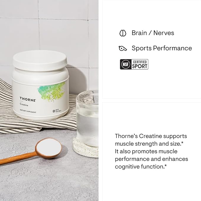 THORNE Creatine - Micronized Creatine Monohydrate Powder, Amino Acid Support for Muscles, Cellular Energy & Cognitive Function* - Unflavored - NSF Certified for Sport - 5 g per Serving - 90 Servings