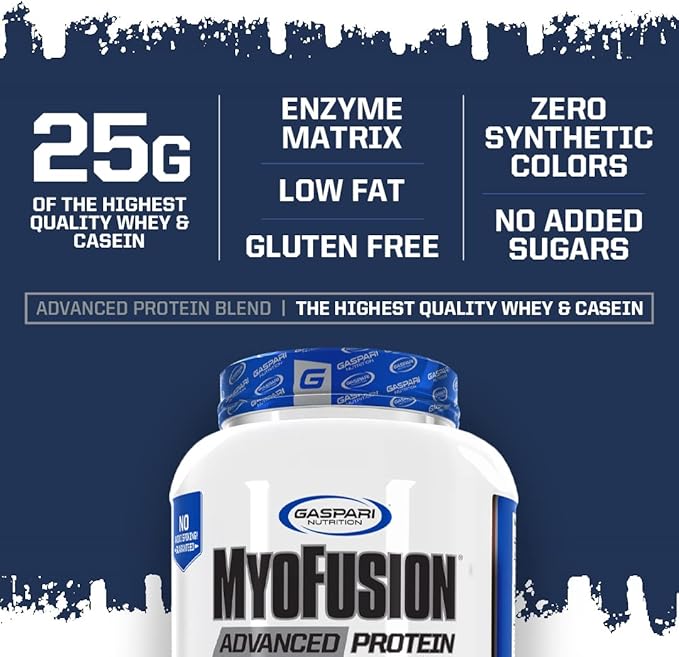Gaspari Nutrition Myofusion Advanced Protein, Protein Blend with Whey Protein, Casein Protein and Isolate Protein, Low Fat and Gluten Free (Cookies and Cream, 4 Pound)