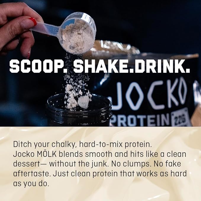 Jocko Fuel Mölk Whey Protein Powder 22g Protein - Low Sugar Monk Fruit Blend - Muscle Recovery & Growth, Packaging May Vary (28 Servings, Vanilla Milkshake)