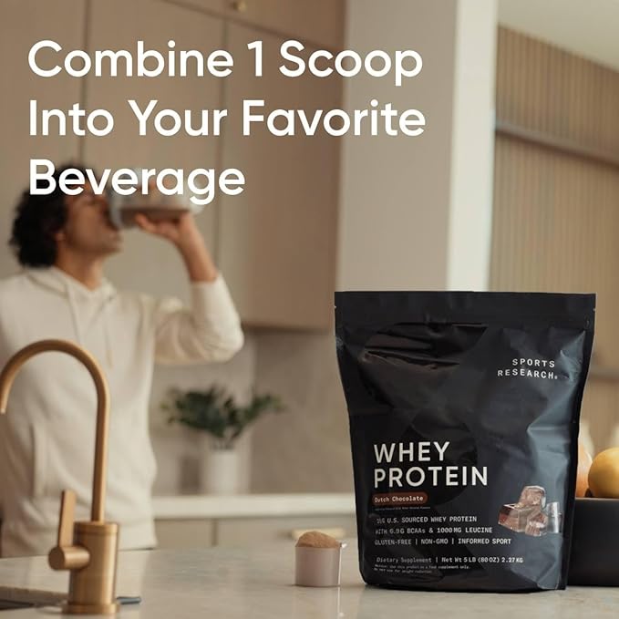 Sports Research Whey Protein Isolate - Sports Nutrition Protein Powder 25g per Serving - 2.1lb Bag Whey Protein - Vanilla Flavor - Bulk Protein Powder, 26 Servings