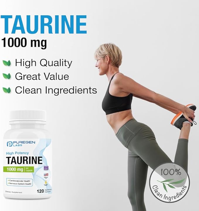 Puregen Labs Taurine 1000mg [High Potency] Total 240 Veg Capsules | No Harmful Additives | Non-GMO, NO Gluten and Dairy, Supports Heart Health and Muscle Recovery | Made in USA
