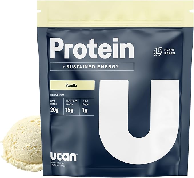 UCAN Energy + Plant Protein Powder - Vegan Plant Based Protein 20g Pea Protein with Amino Acids EAAs & BCCAs - Keto Protein Powder - No Added Sugar, Gluten-Free - Vanilla - 12 Servings