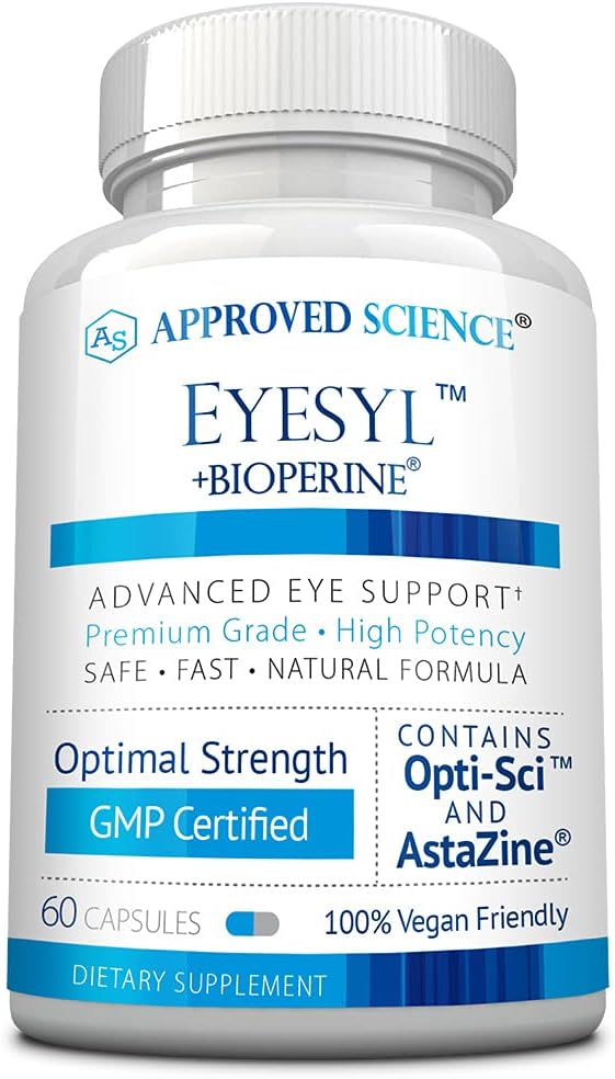 Approved Science EyeSyl - Eye Support Supplement - Chromium Picolinate, Taurine, Lutein, Zeaxanthin, Bilberry, BioPerine - 1 Month Supply - 60 Capsules - Made in The USA