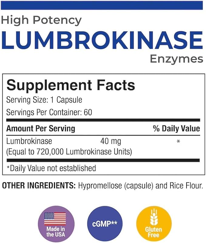 Puregen Labs Lumbrokinase 40mg per Capsule High Potency Supplement | High Activity Lumbrokinase Enzymes | No Harmful Additives | Non-GMO | Gluten Free | Made in USA - 60 Vegetarian Capsules