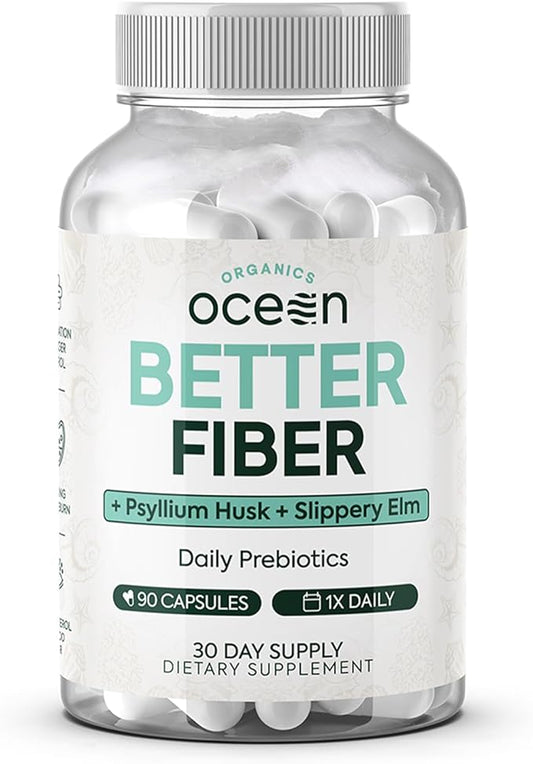 Better Fiber - Daily Fiber Supplement - Soften Stool for Effortless Bowel Movements - with Psyllium Hulk and Slippery Elm - 90 Capsules