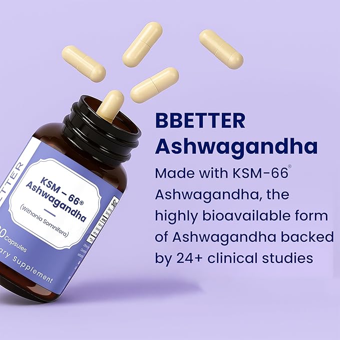 BBETTER Ashwagandha KSM-66 Capsules 500mg | Lab Tested Herbal Supplement | Supports Mental & Physical Well-Being | 180 Vegetarian Capsules
