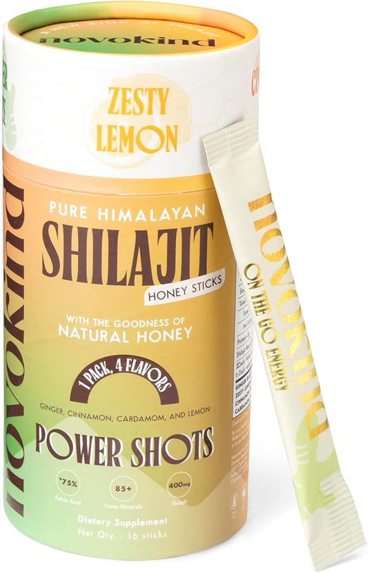 Pure Himalayan Shilajit Sticks with Honey | Discovery Set - Cardamom, Cinnamon, Ginger, Lemon | On-The-Go Natural Energy | 75%+ Fulvic Acid | 85+ Trace Minerals for Men & Women, Pack of 16