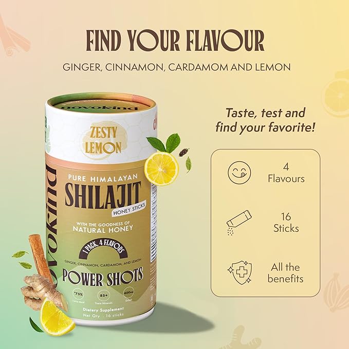Pure Himalayan Shilajit Sticks with Honey | Discovery Set - Cardamom, Cinnamon, Ginger, Lemon | On-The-Go Natural Energy | 75%+ Fulvic Acid | 85+ Trace Minerals for Men & Women, Pack of 16