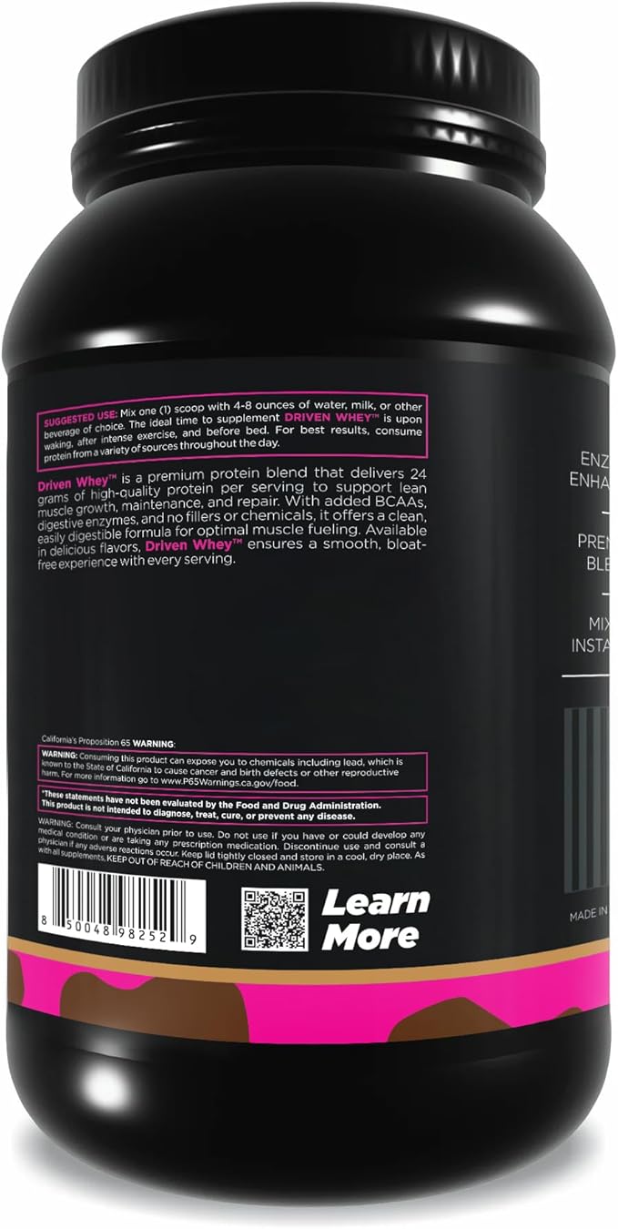 Driven WHEY- Whey Protein Powder: Delicious, Clean Protein Shake- Improve Muscle Recovery with 23 Grams of Protein with Added BCAA and Digestive Enzymes (2lb, Chocolate Peanut Butter)