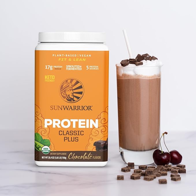Sunwarrior Clean Vegan Protein Powder Chocolate | Organic Protein Powder Plant Based Formula with 5 Superfood Blend | Non-GMO Low Carb Soy Dairy & Gluten Free (Chocolate, 30 Servings)