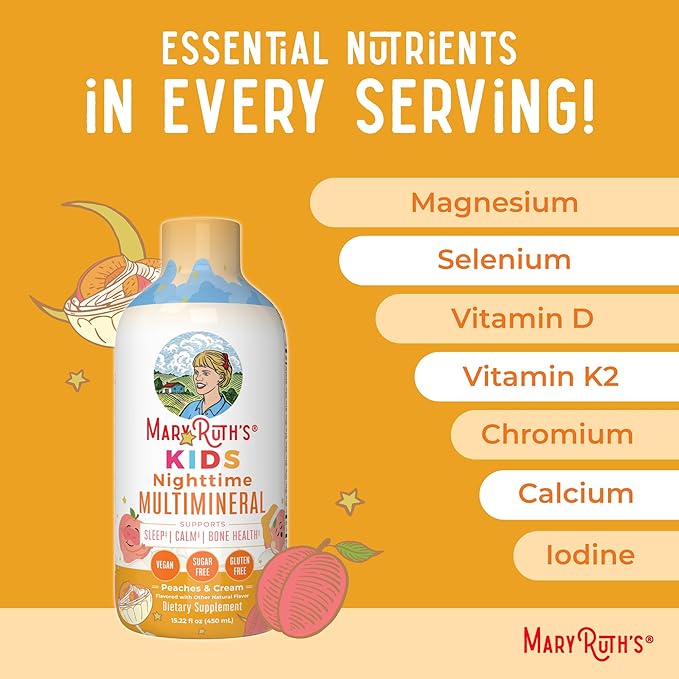 Kids Liquid Nighttime Multimineral by MaryRuth's | Bone Health | Immune Function | Bedtime Supplement | Kids Vitamins | Magnesium | Vegan | Sugar Free | 30-180 Servings | 15.22 fl oz