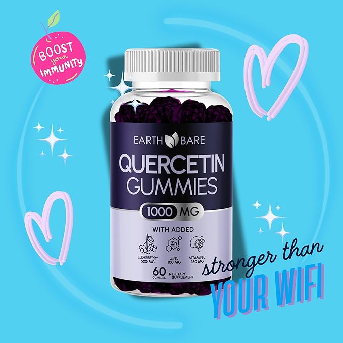 Quercetin Gummies with Elderberry, Zinc & Vitamin C – Immune Support Supplement – Antioxidant & Seasonal Wellness – Vegan, Non-GMO, Natural Berry Flavor – 60 Gummies