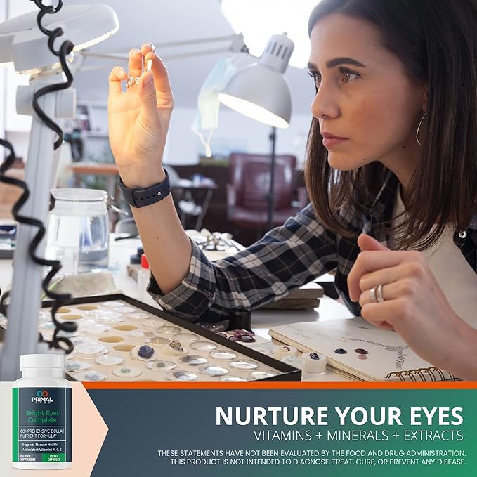 Primal Health Bright Eyes Complete - Ocular & Macular Health - Clear Vision - Lutein & Zeaxanthin Formula - Healthy Eyesight - Relieves Eye Strain from Blue Light - Dietary Supplement - 30 Capsules