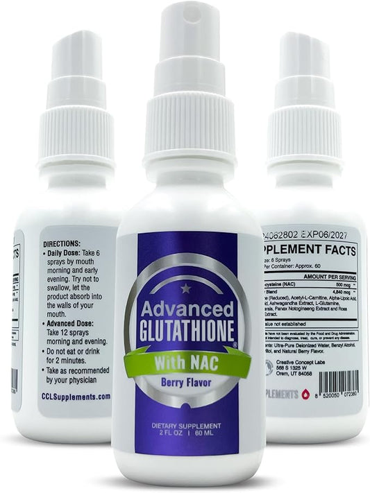 CCL Advanced Glutathione Spray & NAC Supplement, Liquid Glutathione Sublingual, N-Acetyl-cysteine Antioxidant Spray Supports Immune Health - Fresh Flavor, Non-GMO, Vegan, Gluten-Free (2 Fl Oz)