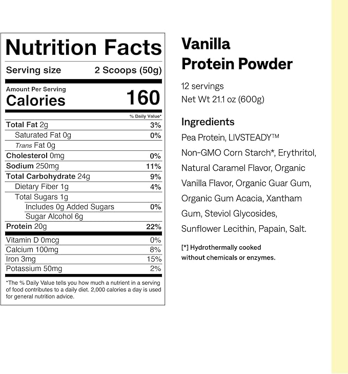 UCAN Energy + Plant Protein Powder - Vegan Plant Based Protein 20g Pea Protein with Amino Acids EAAs & BCCAs - Keto Protein Powder - No Added Sugar, Gluten-Free - Vanilla - 12 Servings