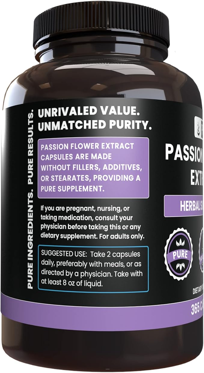 Pure Original Ingredients Passion Flower Extract (365 Capsules) No Magnesium Or Rice Fillers, Always Pure, Lab Verified